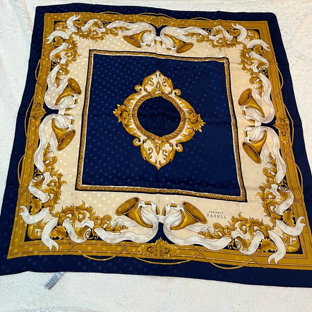 Adrianna Papell Navy and Gold Baroque Scarf , Two of silk scarves for $45